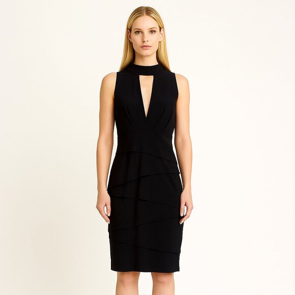 White House Black Market Tiered Bandage Choker Sheath Dress Black 14 #BAG10 - Picture 1 of 8